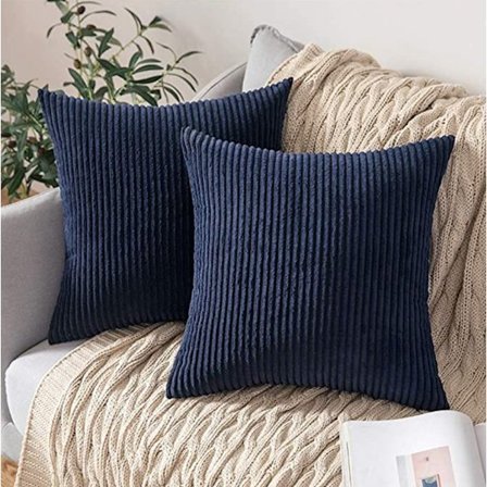 2 stk. Fløjlsbetræk til pude, Ensfarvet stribet pudebetræk (45*45cm)