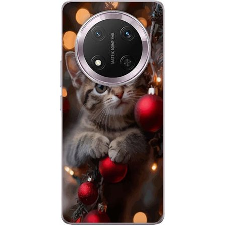 Honor Magic7 Lite Gennemsigtig cover Sød killing mellem julepynt og varme lys med nysgerrige øjne der kigger op, omgivet af dekorationer der skaber