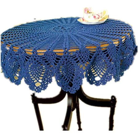 Retro dug, rund, blonde, håndlavet, hæklet, bomuld, dug/overtræk, 70 cm, bomuld, beige, 70 cm rund, blå