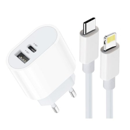 iPhone Nopea Laturi Kaksiporttinen USB-C Virtalähde Latauskaapelilla