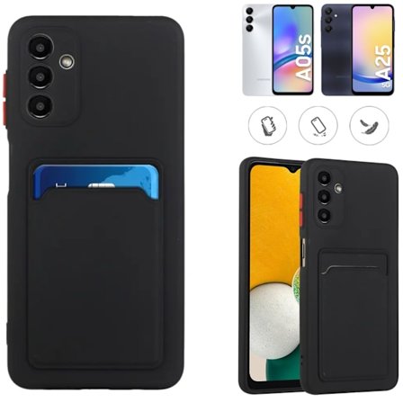 Musta korttikotelo suojaa Samsung A05s/A25 - VALITSE: