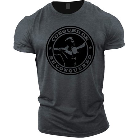 Gymtier Bodybuilding T-shirt för män - Arnold Schwarzenegger Conquer - Gym Training Top