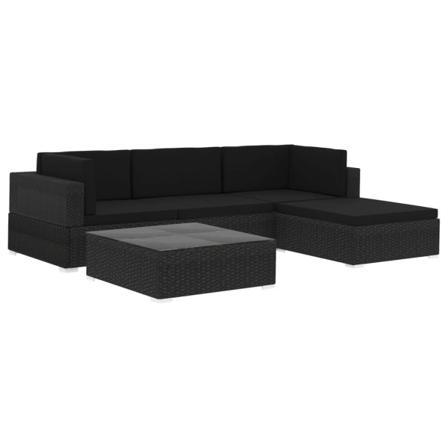 Vidaxl Loungeset För Trädgården Med Dynor 5 Delar Konstrotting S Svart