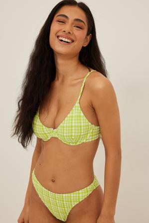 NA-KD Swimwear Strukturerad högt skuren bikinitrosa - Bikini - CheckeRöd - X-Large
