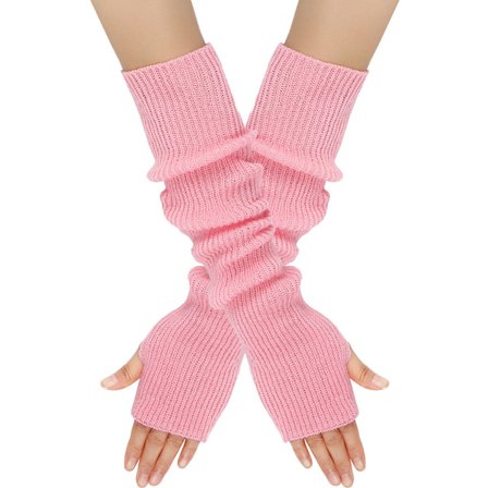 Arm Sleeves - Lange fingerløse til kvinder - Strikkede Y2K arm sleeves - (Pink)