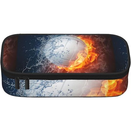 Pennfodral för barn, flickor och pojkar, stor kapacitet, is och eld volleyboll, pennfodral, väska, för skola och kontorsmaterial, is och eld 