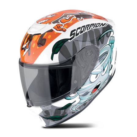 Kask Integralny Scorpion Scorpion EXO-JNR Dziecięcy Złamany Biały/Niebieski/Pomarańczowy M