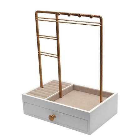 Halskjede Hengende Stativ Multifunksjonelt Smykkestativ Skuffetype Smykkeoppbevaringsholder Sminkebord Organisering Gullfarget 28X20X12CM Moderne Stil