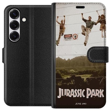 Kompatibelt Plånboksfodral till Samsung Samsung Galaxy S25 Jurassic Park 1993 alternativ filmaffisch med ikonisk scen, elektriskt stängsel och retro