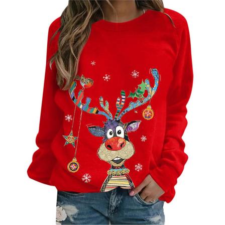 Joulunaiset naiset värikkäät print casual neulepuserot Red S
