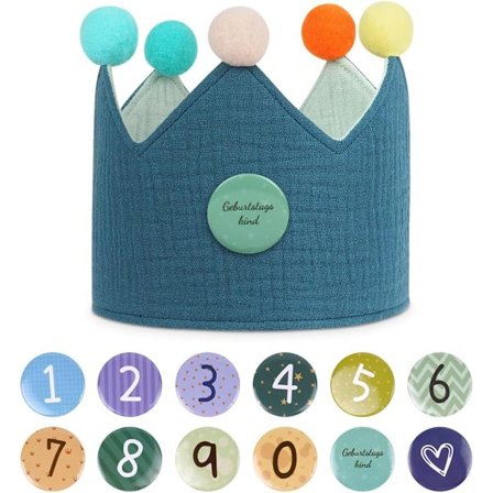 Syntymäpäiväkruunu lapsille, uudelleenkäytettävä syntymäpäiväjuhlahattu, jossa vaihdettava numero 0-9, huopahattu syntymäpäivänä