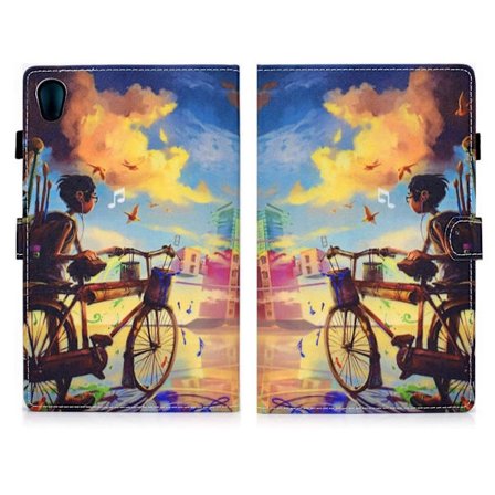 Lenovo Tab M10 HD Gen 2 läderfodral med vackert mönster och tryck - Cykel Och Pojke