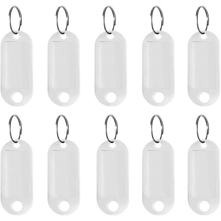 10 stk. merker med nøkkelring, fargede nøkkelringer, plast ID-merker