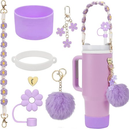 Stanley Cup -tarvikesarja helmiketjulla, kukkamuotoisella pillillä ja tupsulla