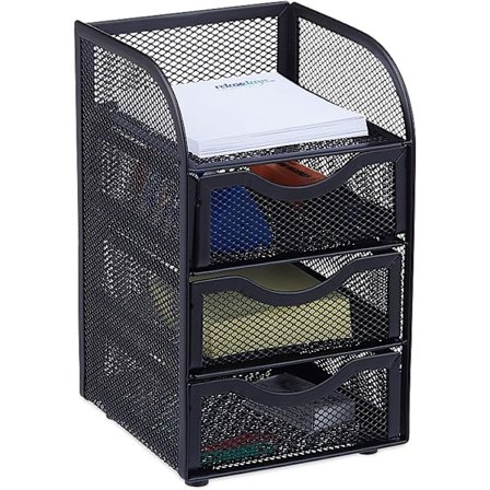 Skrivebordarrangør 3 skuffer metallrekvisita penner redskaper svart