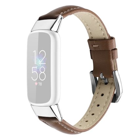 Fitbit Luxe klockarmband i äkta läder - Kaffe / Storlek: L