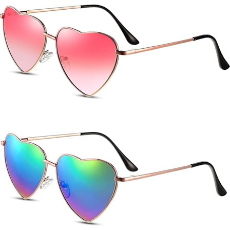 Hjerteformede solbriller, metallramme, vintage hjerteformede solbriller med speilglass