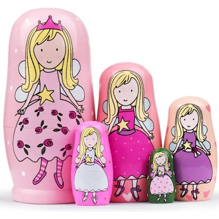 Russiske Nesting Dolls - Pink Angel Girls Træ Matryoshka Dolls til Børn Håndlavede Søde Tegneserie Nesting Doll Legetøj Stablet Dukke Sæt af 5