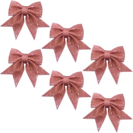 Sett med 6 rosa glitter julesløyfer til juletre, juledekorasjon, juletrepynt, bryllupsbildekorasjon, julesløyfer til C