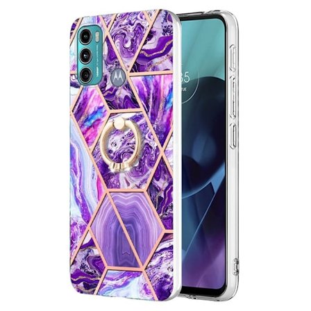 Marble Mønstret Cover med Ring Holder til Motorola Moto G71 5G - Mørklilla