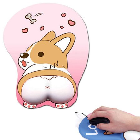 Yksiosainen (vaaleanpunainen corgi-ranneke, noin 260*220*30mm) 3D-hiirimatto rannetuella, ergonominen pehmeä silikonigeeli-pelihiirimatto, söpö corgi-
