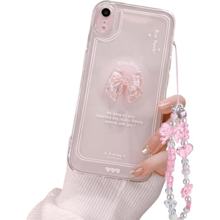 Kompatibel med iPhone Cover, Sød 3D Pink Sløjfe Slank Transparent Æstetisk Design Kvinder Piger Glitter Beskyttende Telefon Cover til iPhone