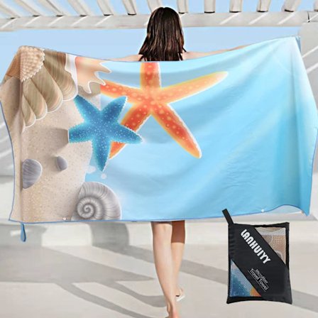 Mikrofiber strandhåndklæde - stort strandhåndklæde 160x80cm - sandfrie strandhåndklæder - hurtigtørrende og lette strandhåndklæder.