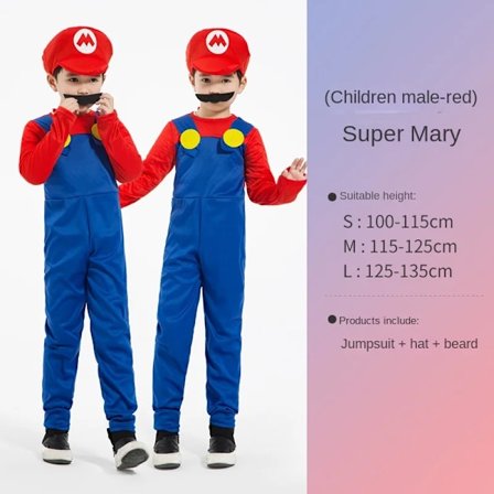 Mub- RS583 Barnas Mario Klær Super Mario Kostymer Halloween Cosplay Anime Kostyme Foreldre-barn Rollespill Kostyme Mario Gutt Rød