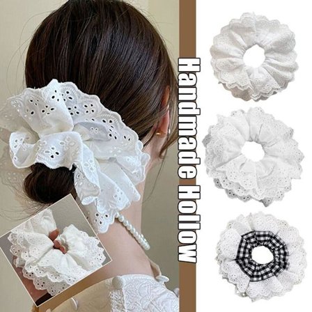 3Pcs Lolita Lace Scrunchies Flower Temperament Hair Rope Lace Hair Band Large Y4M9
