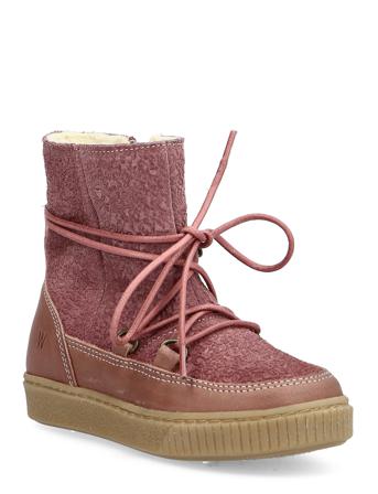 Kaya Lace Tex Bootie Vinterstøvler Med Snøre Lyserød Wheat
