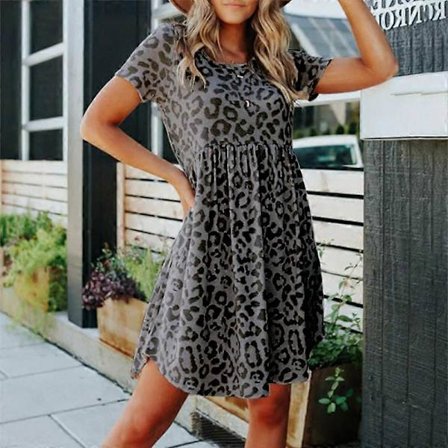 Uusi leopardikuvioinen pyöreäkauluksinen vyötärölyhyt hame naisille