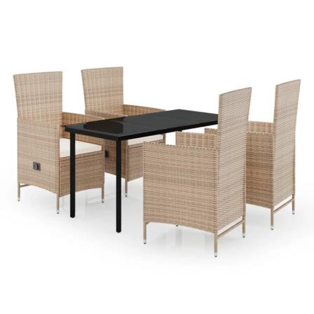 Vidaxl Matgrupp För Trädgården Med Dynor 5 Delar Beige Beige