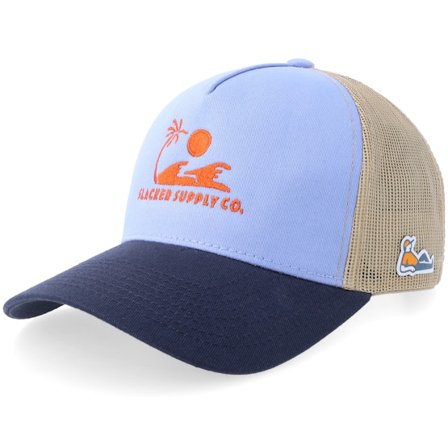 Slacker Supply - Beige trucker Czapka Z Daszkiem - Sunny Waves Logo Light Blue/Khaki/Navy A-frame A-frame Trucker @ Hatstore