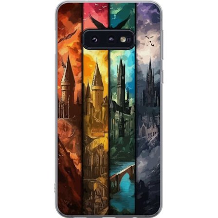 Kompatibelt Mobildeksel til Samsung Samsung Galaxy S10e Fire magiske slott i forskjellige elementfarger, episk fantasikunst med ild vann luft og mørk
