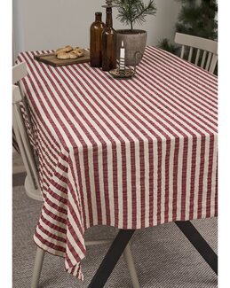 Bordsduk garnfärgad rand med bäckebölja effekt 150x250cm Röd - Jul - Linea