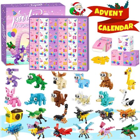 Adventskalender 2025, 24-pack Djur Insekt Byggklossar Nedräkning till Julfest Presenter för Barn