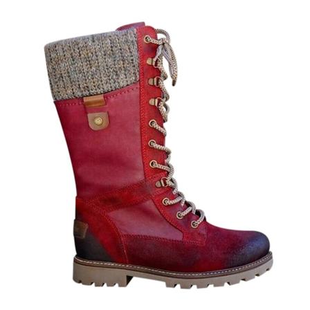 Kvinnors platt snörning med mitten av kalven Boots Dam Biker Ridning Vinter varma skor brown 42