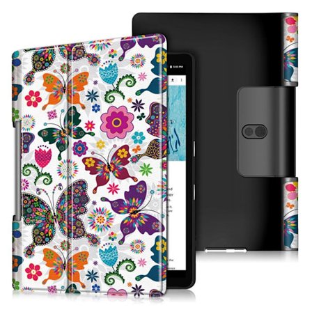 Lenovo Yoga Smart Tab 10.1 kolminkertainen kuvio nahkainen flip-kotelo - Perhoset Ja Kukkia