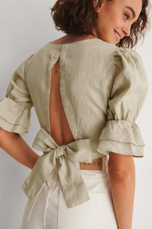 NA-KD Haut noué dans le dos fait en lin - Blouses - Beige - EU 34