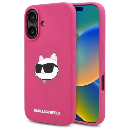 Karl Lagerfeld Silikon Choupette Huvudtryck MagSafe iPhone 16 Fodral - Fuchsia