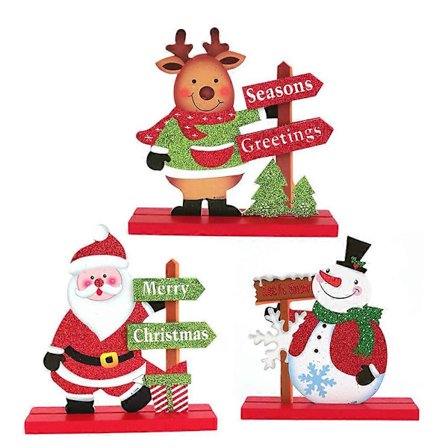 Juletrepynt i tre, 3 stk. Snømannpynt