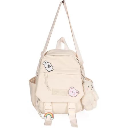 Söpöjä mini-reppuja, joissa tarvikkeita, esteettinen mini-reppu teini-ikäisille, Kawaii-pieni reppu (valkoinen, lisävarusteilla)