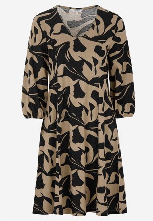 Cellbes of Sweden - Jersey-kjole med prinsessesnitt i beige / svart / mønstret for damer i størrelse 38/40