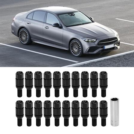 20 stk M14x1.5 Koniske Sete Hjulbolter Lugs Muttere Konisk Lugsbolt Universal Biltilbehør for Auto Svart