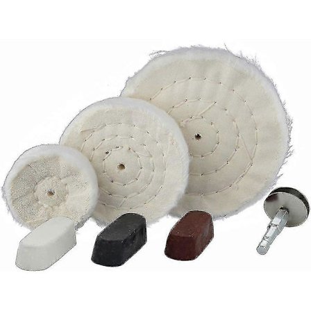 7-delt poleringssæt - Poleringshjul med polermiddel Poleringshjul med dorn
