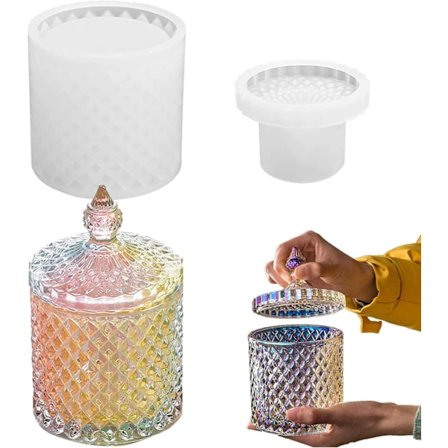 Stor harpiksboksformer med lokk, 3D krukke silikonform, pyntegjenstand St