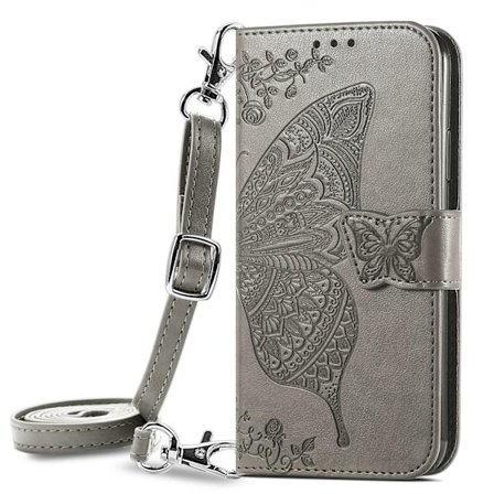 Etui til Samsung S25 grått lær Lanyard lommebok i lær