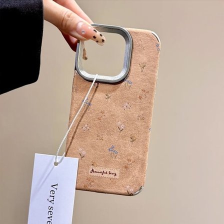 Etui til iPhone 14 Sky Ladder Lammeskind-Sølv-Lille Blomstret Enkelt Skal Efterår og vinter brunt læder tekstureret lille blomstret Rem