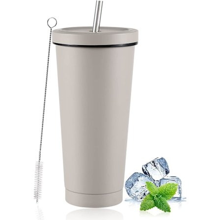 Iskaffe Tumbler med Lokk og Sugerør, 750ml Isolert Rustfritt Stål Kopp Dobbel Vegg Vakuum Reise Kaffekrus (1 stk)