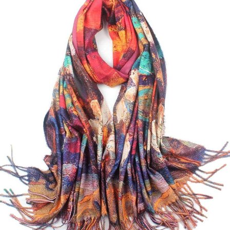 Kvinners Kasjmirskjerf Elegant Stor Vinter Varm Lotus i Solnedgang